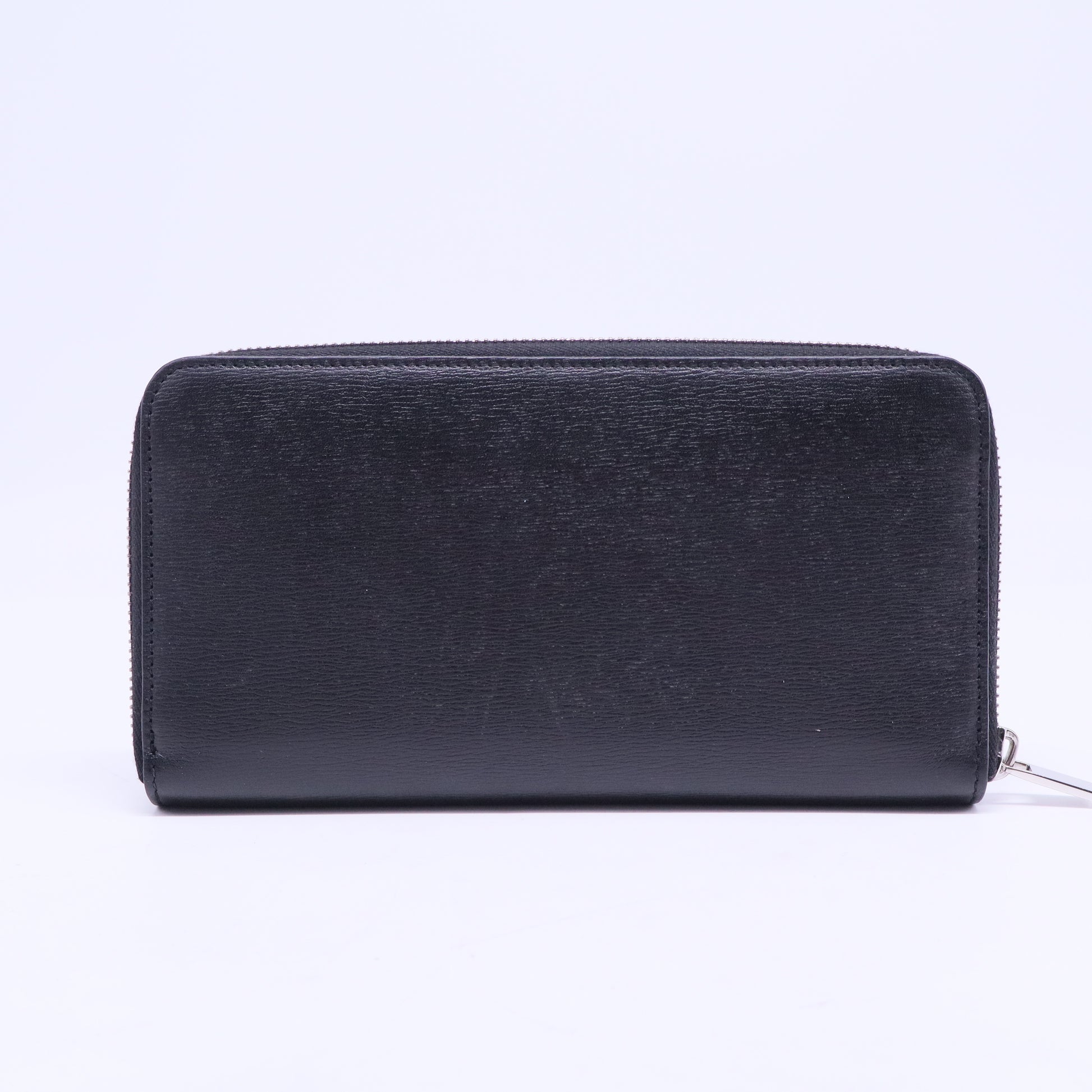 Black leather wallet with a metal bee motif W20553