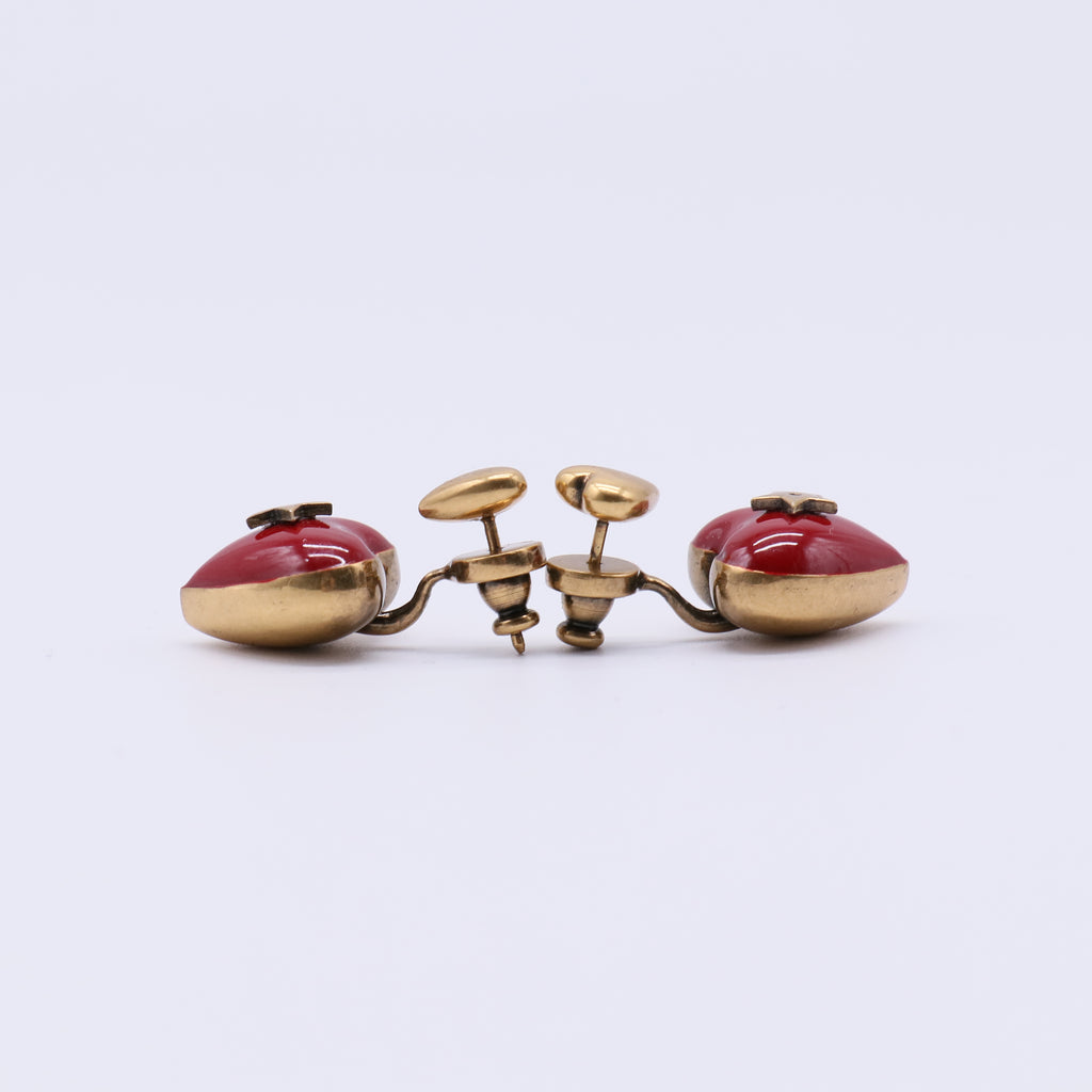 Christian Dior Dioramour Brass Gold Red Enamel Heart Earrings W21432