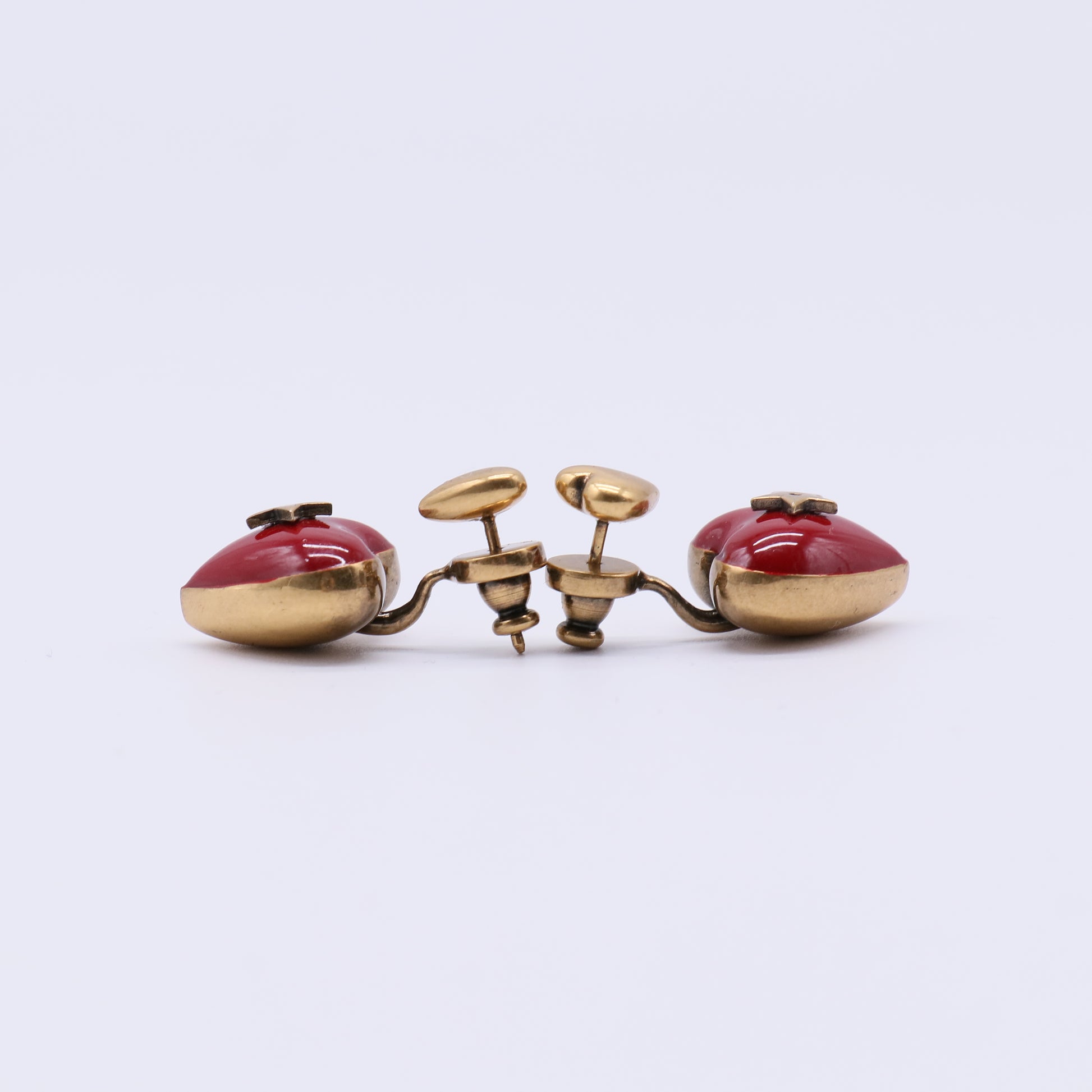 Christian Dior Dioramour Brass Gold Red Enamel Heart Earrings W21432