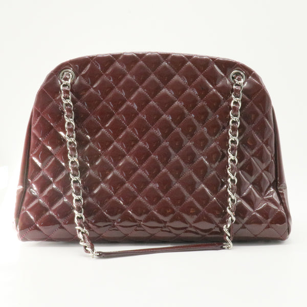 Patent Quilted Maxi Just Mademoiselle Bowling Bag Burgundy