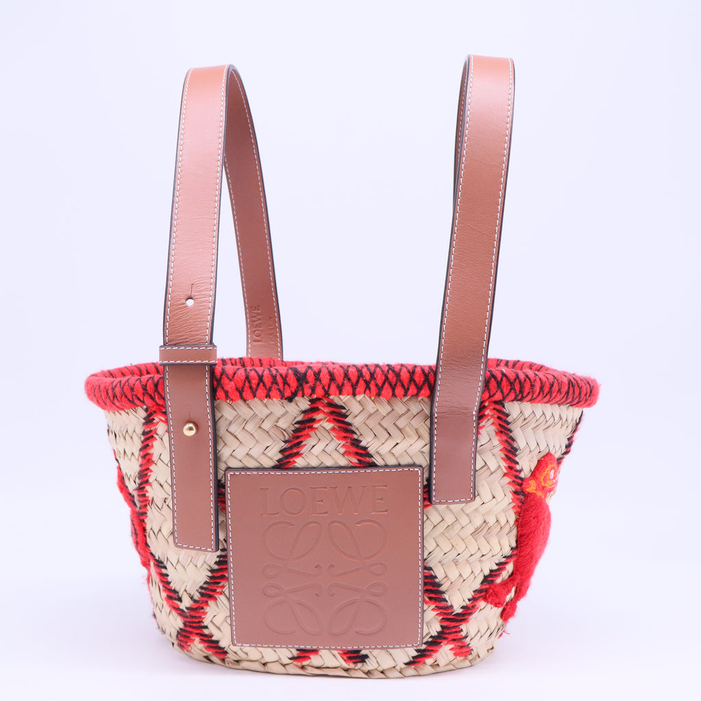 Basket Tote Embroidered Raffia B20915