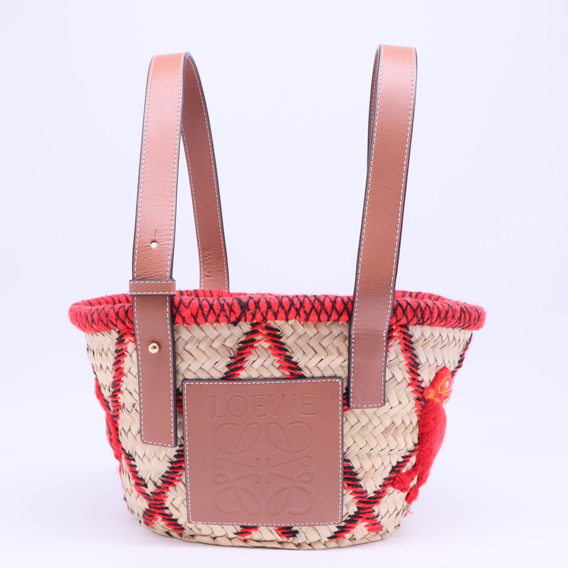 Basket Tote Embroidered Raffia B20915