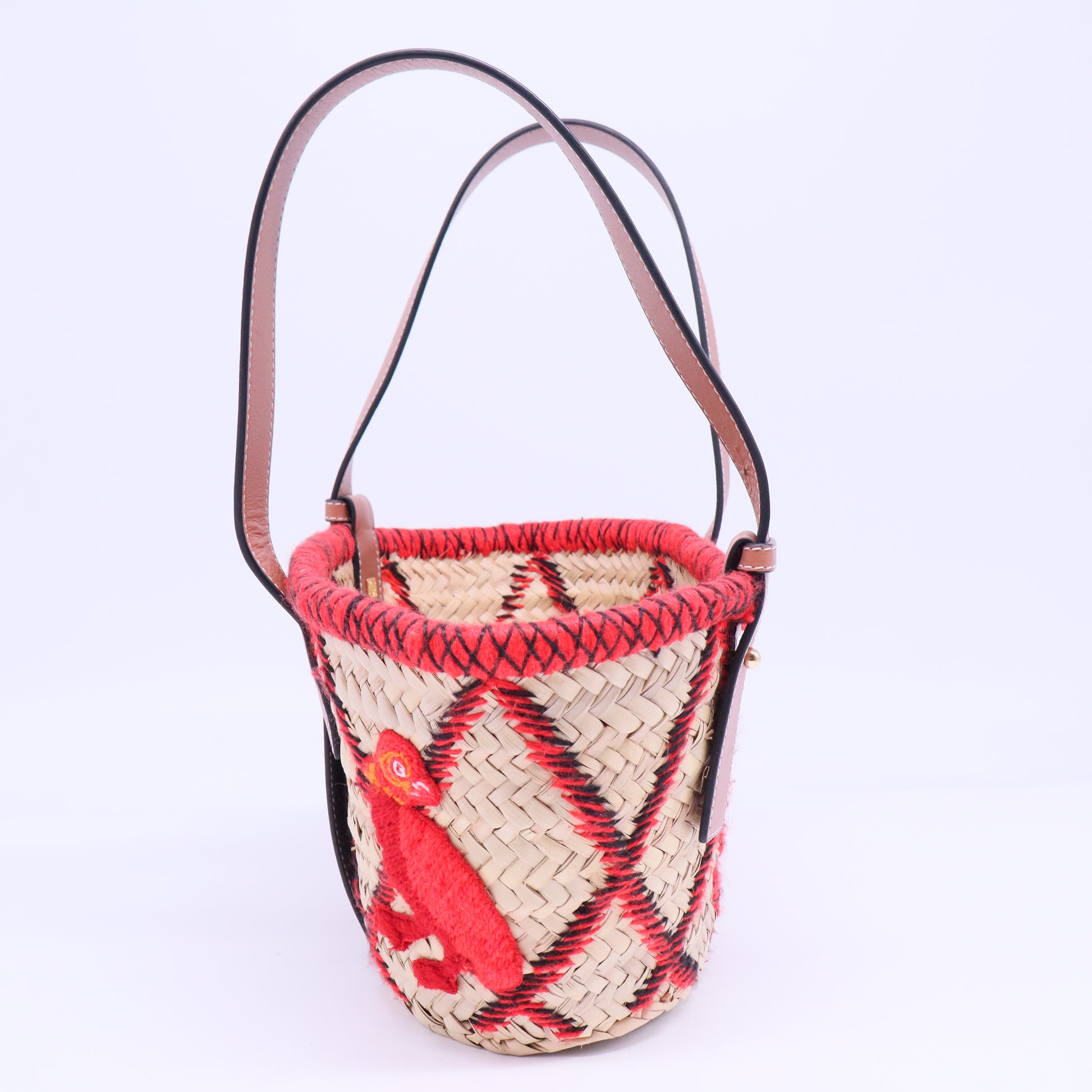 Basket Tote Embroidered Raffia B20915