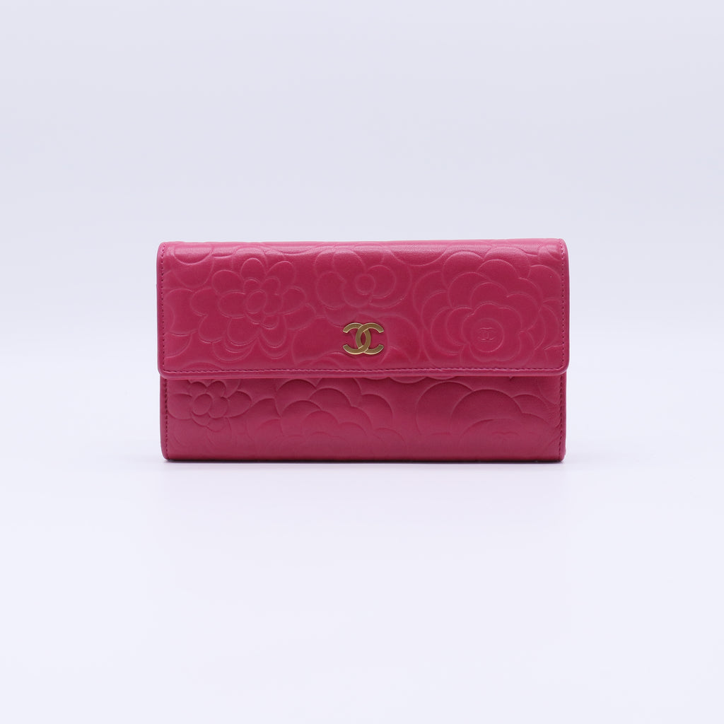 Chanel Camellia Lambskin Flap Long Wallet W21325