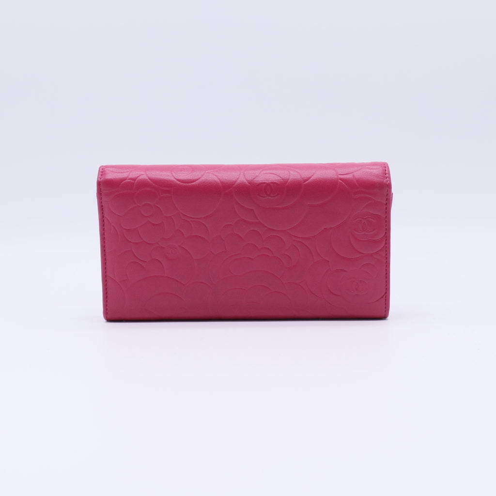 Chanel Camellia Lambskin Flap Long Wallet W21325