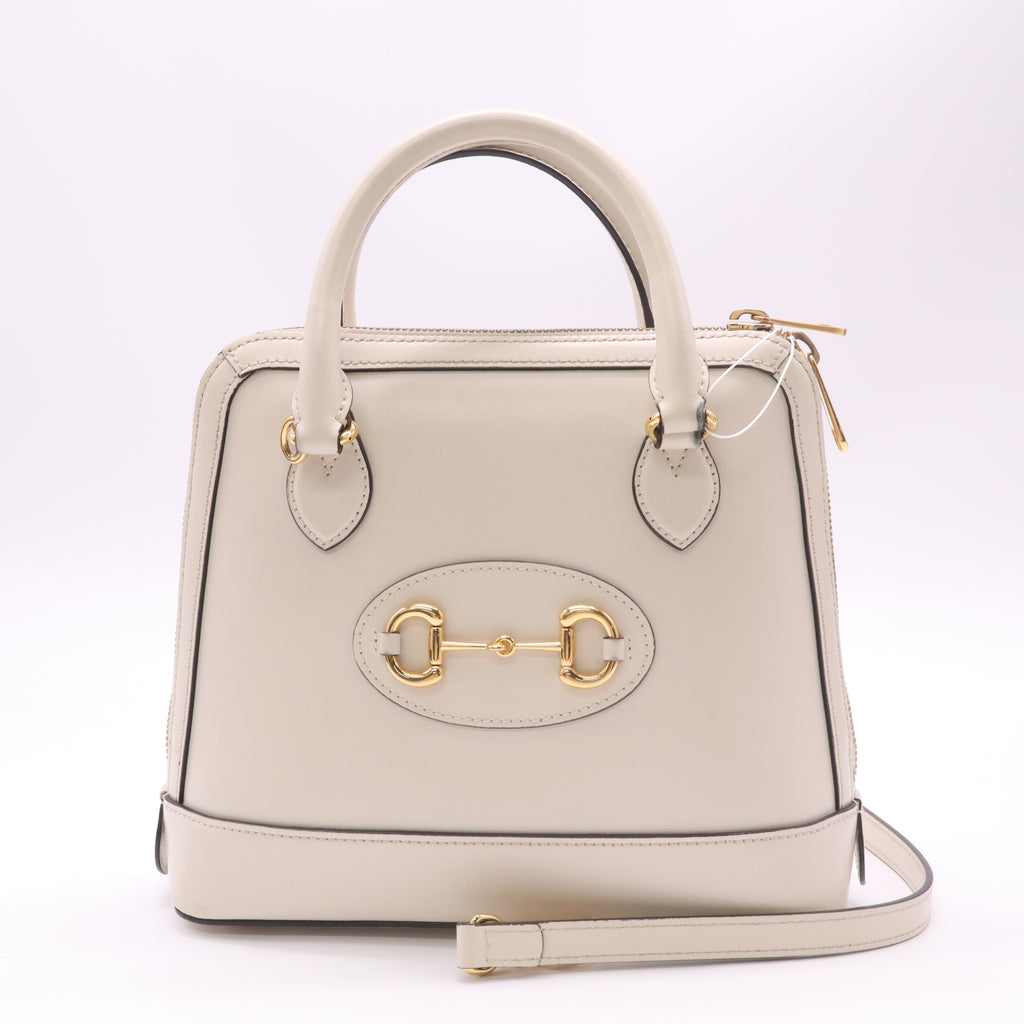 Gucci Boarded Plutone Calfskin Small Horsebit 1955 Top Handle Bag Mystic White twins LDZ300