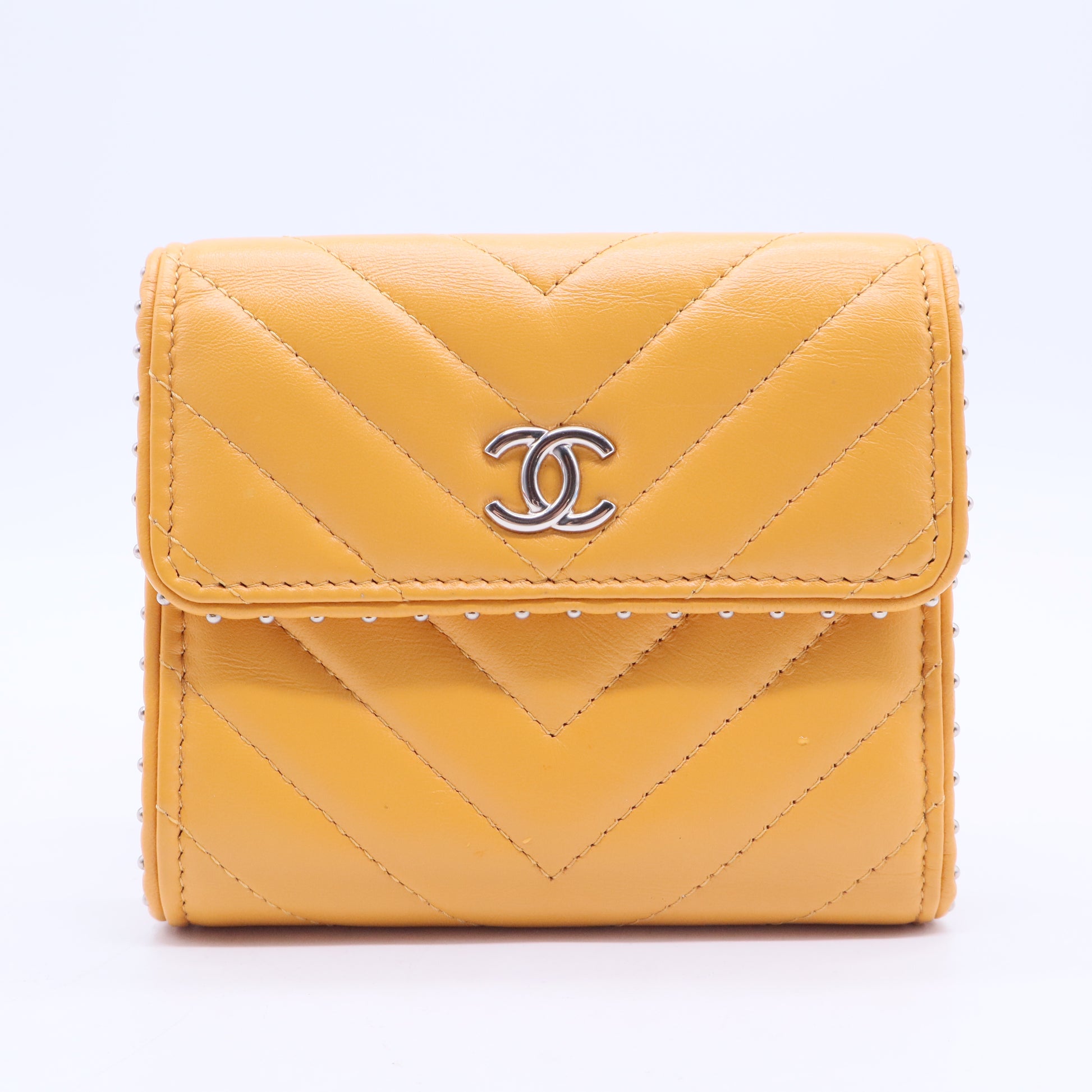 Yellow Studded Chevron Quilted Calfskin Wallet W20296