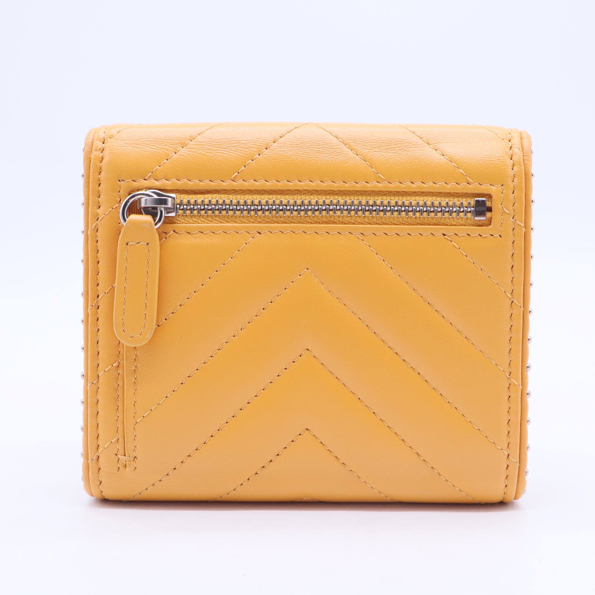 Yellow Studded Chevron Quilted Calfskin Wallet W20296