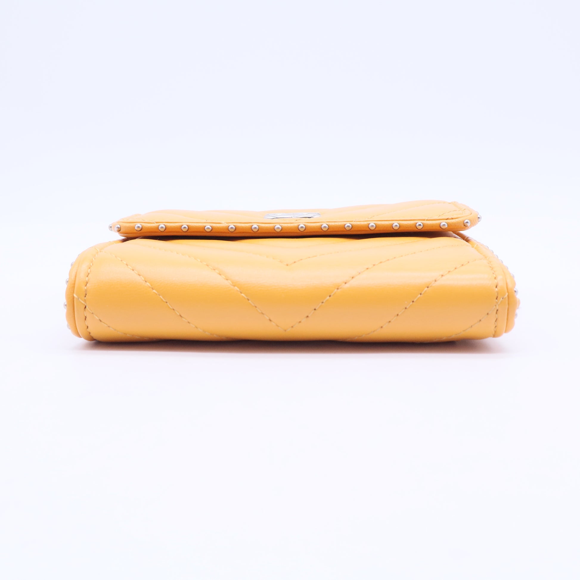 Yellow Studded Chevron Quilted Calfskin Wallet W20296