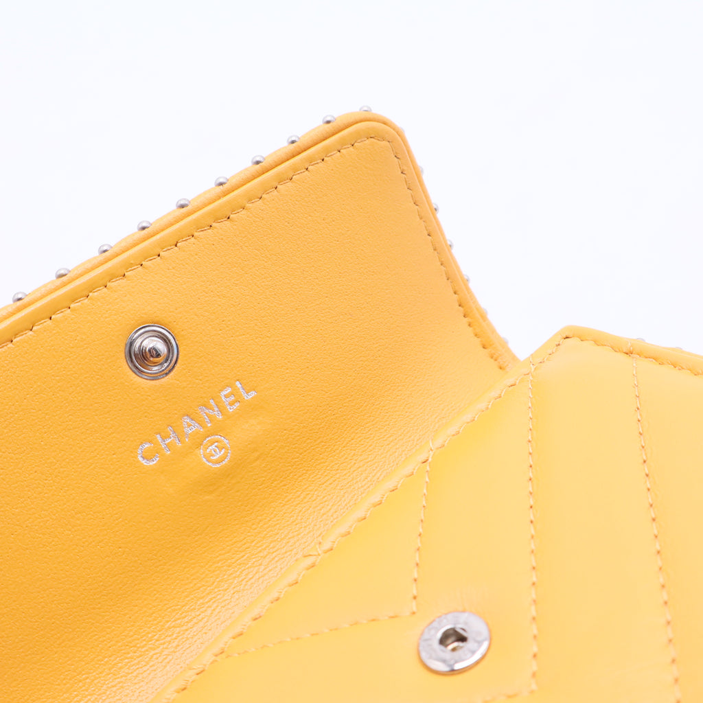 Yellow Studded Chevron Quilted Calfskin Wallet W20296