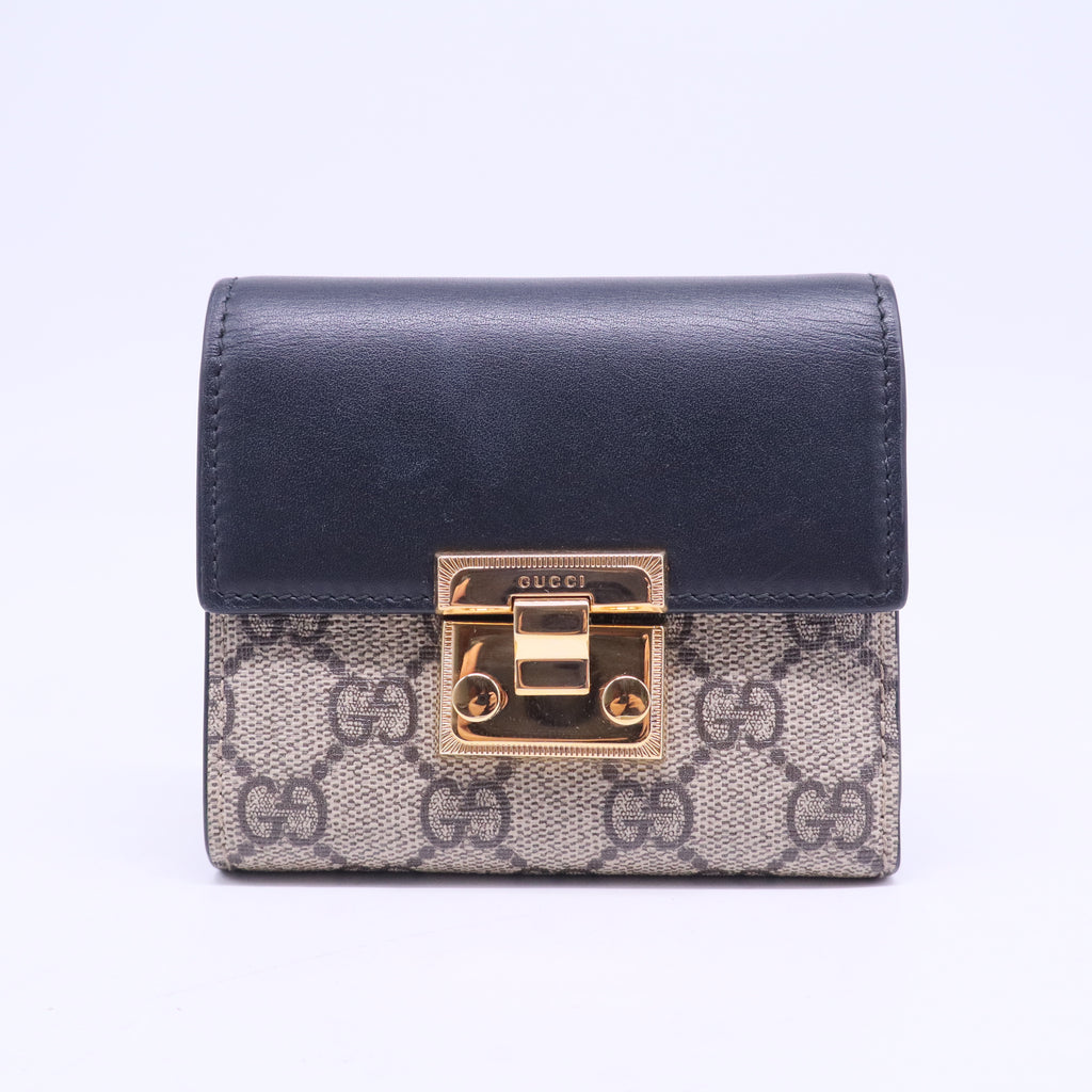 Beige/Black GG Supreme Canvas and Leather Padlock Wallet W20654