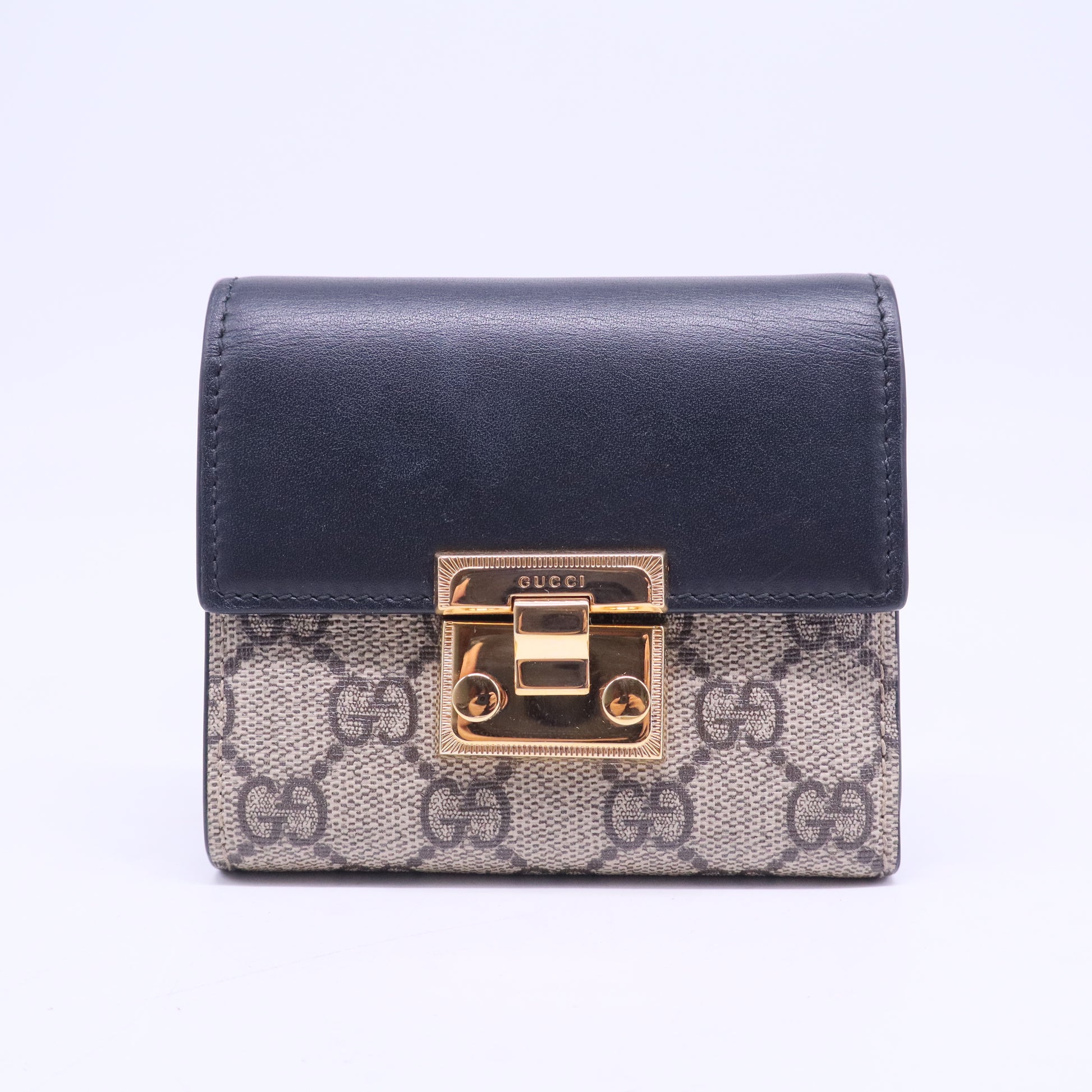 Beige/Black GG Supreme Canvas and Leather Padlock Wallet W20654
