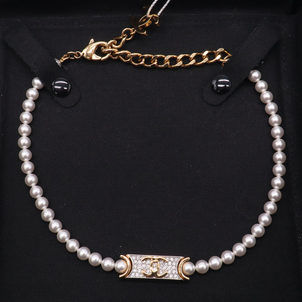 Chanel Metal Marble CC Chain Choker Necklace Gold Twins W22994
