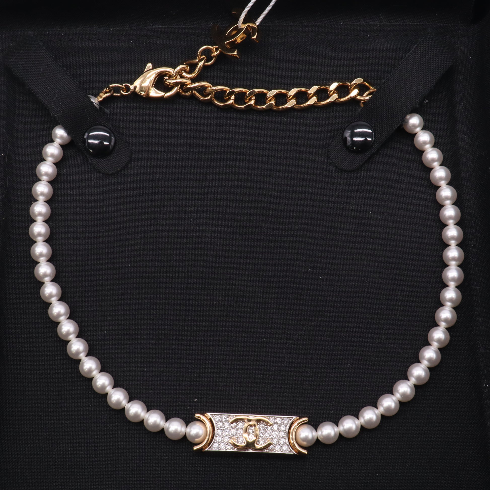 Chanel Metal Marble CC Chain Choker Necklace Gold Twins W22994