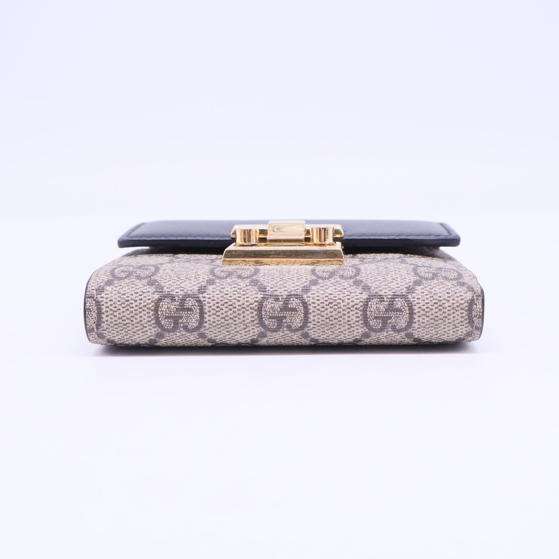 Beige/Black GG Supreme Canvas and Leather Padlock Wallet W20654