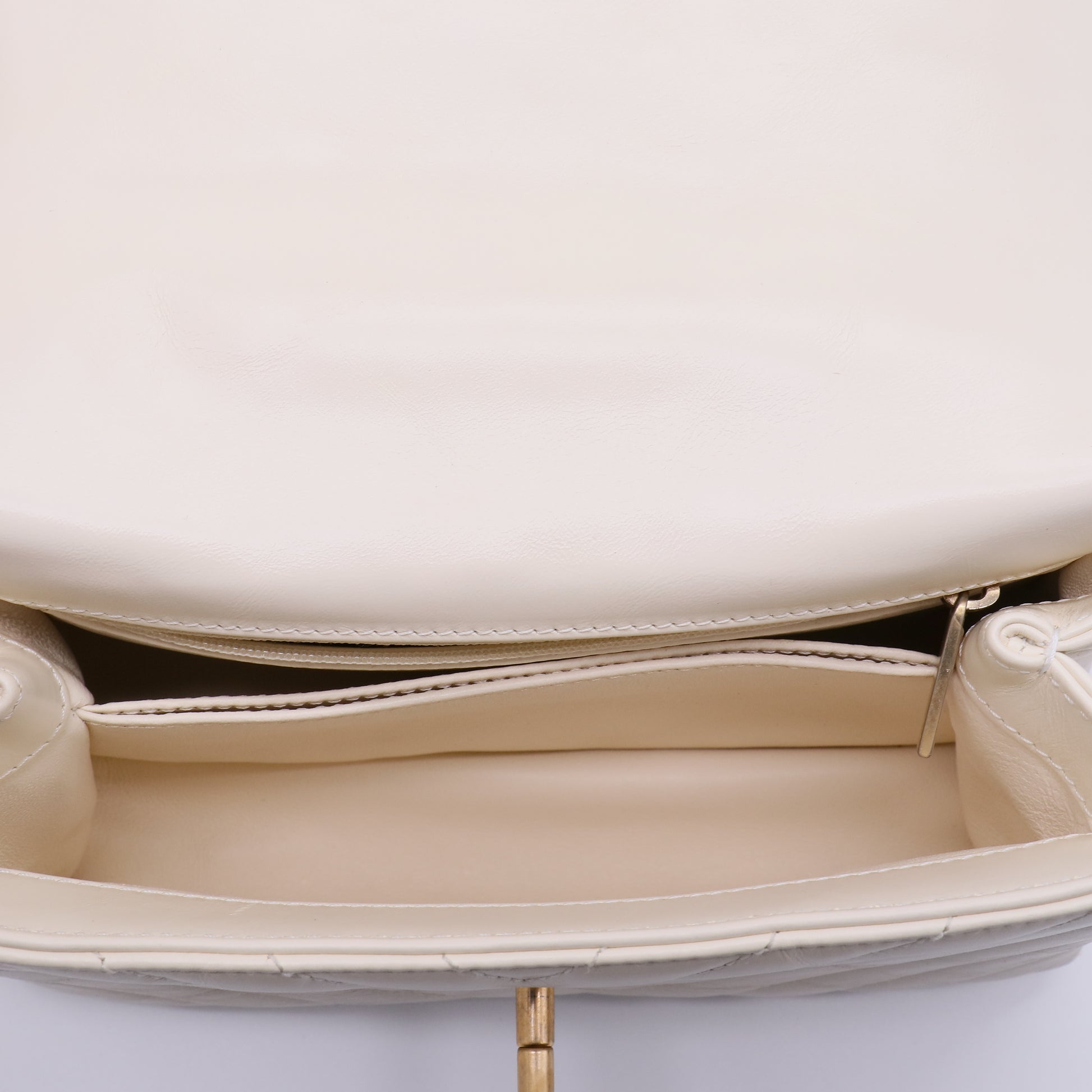 Chanel Ivory Chevron Quilted Caviar Leather Small Coco Top Handle Bag with Genuine Lizard Handle B22143