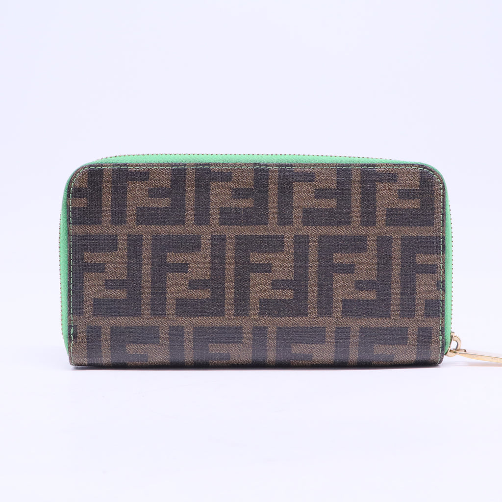 Zucca Spalmati Vitello Elite Clover Print Zip Around Wallet Tobacco Green W20455