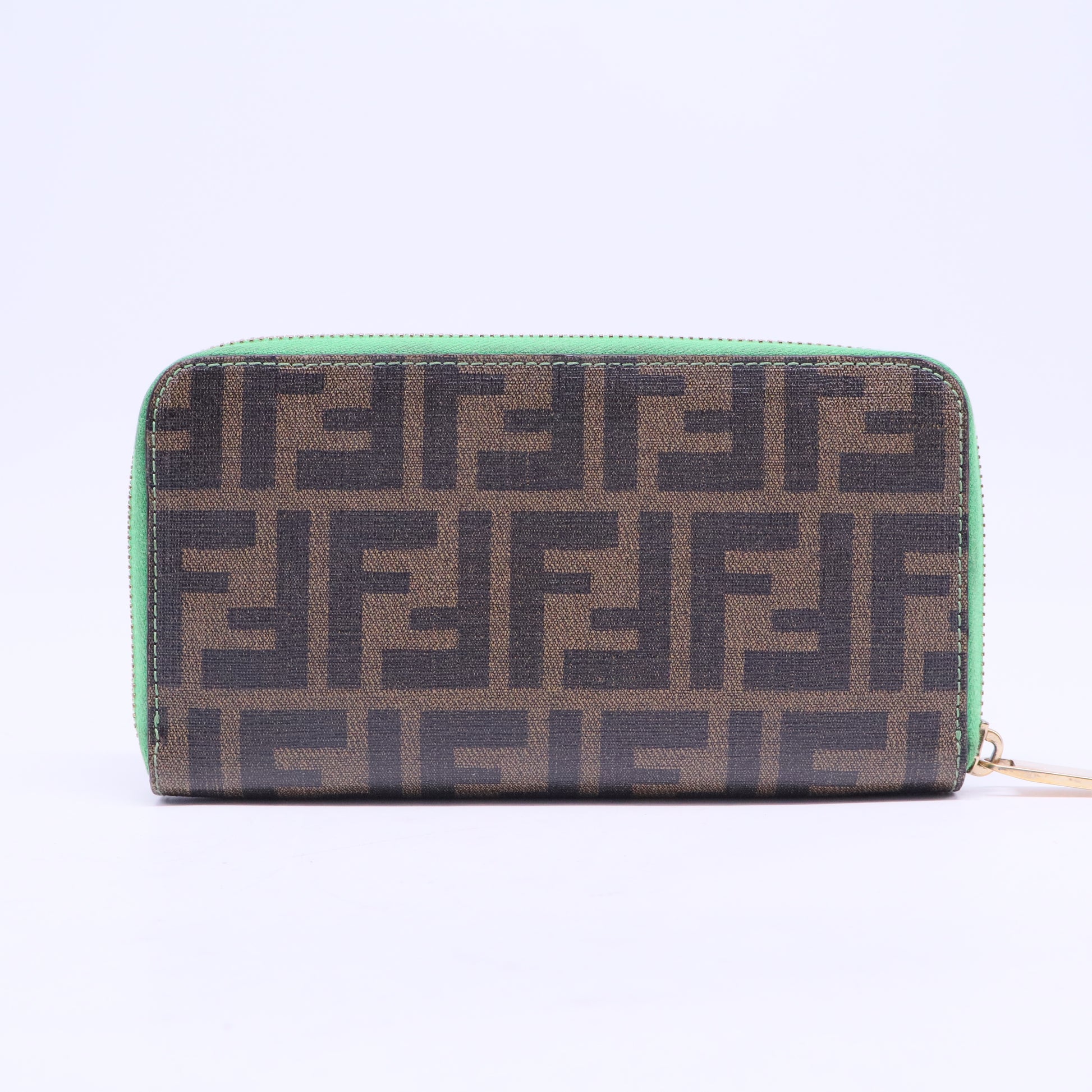 Zucca Spalmati Vitello Elite Clover Print Zip Around Wallet Tobacco Green W20455