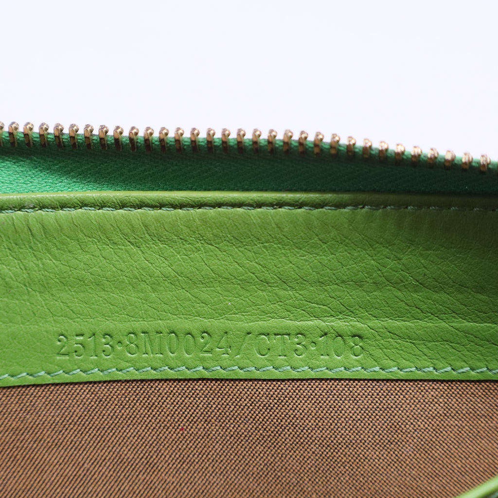 Zucca Spalmati Vitello Elite Clover Print Zip Around Wallet Tobacco Green W20455
