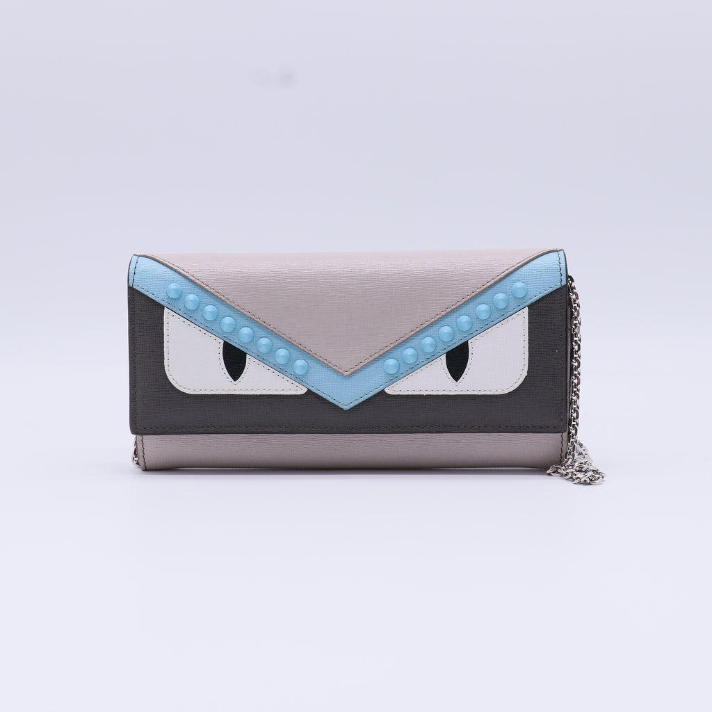 Fendi Vitello Elite Monster Eyes Studded Continental Wallet On Chain W21420