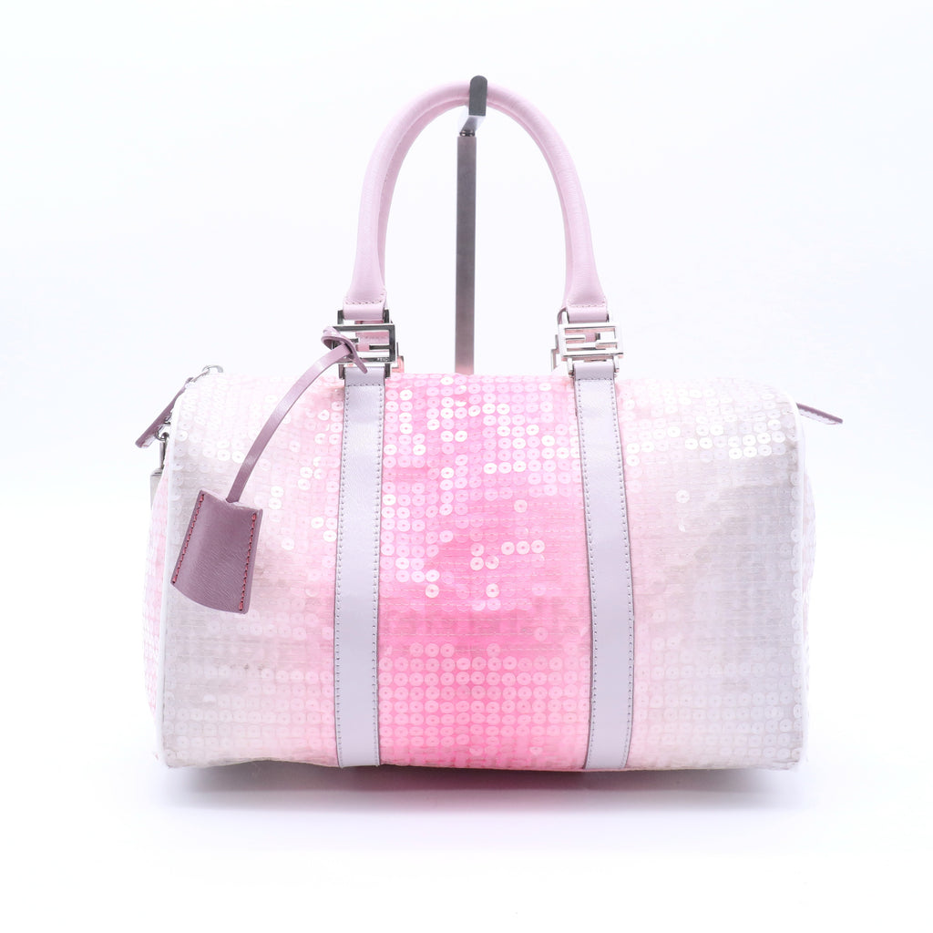 Pink/Grey Zucchino Sequin Canvas and Leather Bauletto Boston Bag twins