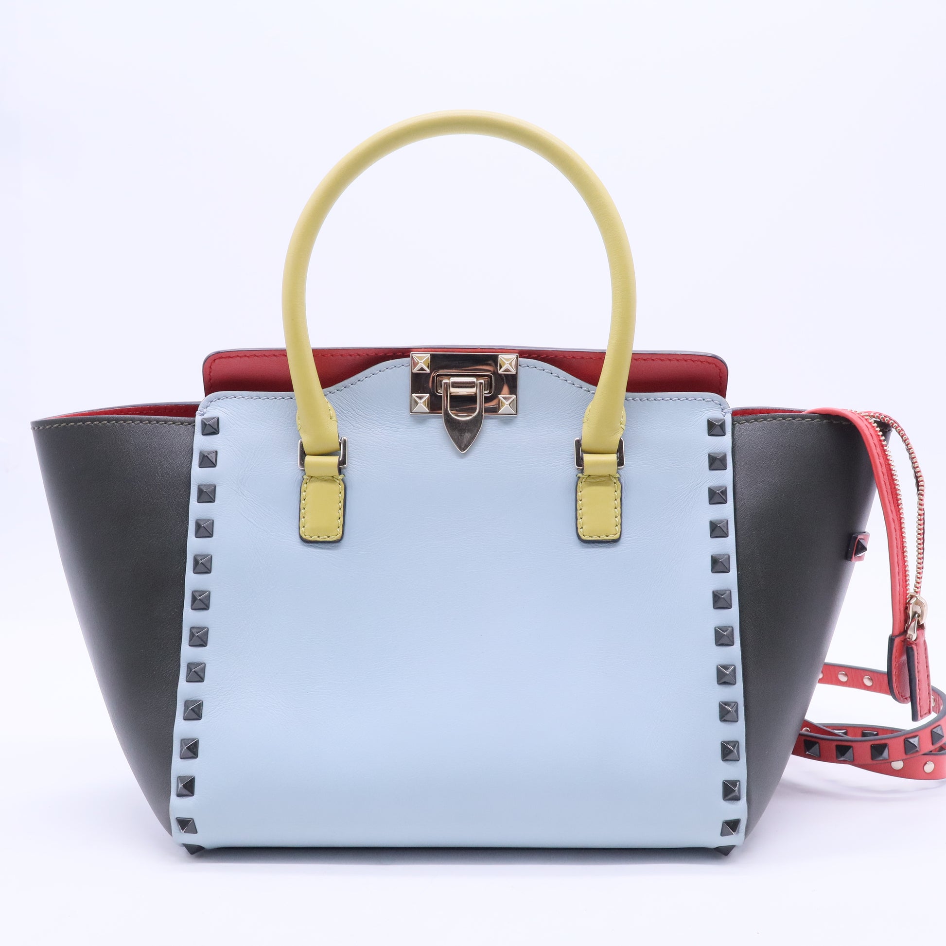 Tri Color Leather Small Rockstud Shopper Tote twins B7088