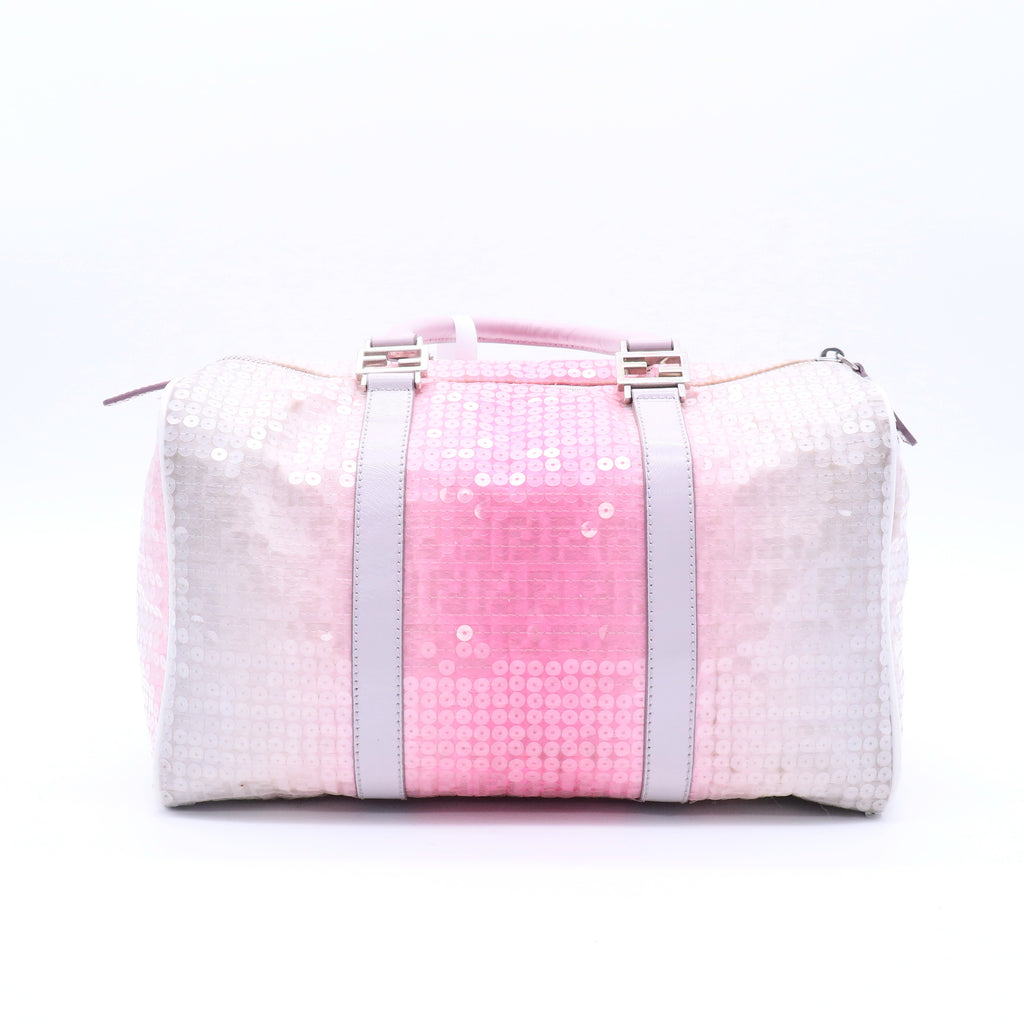 Pink/Grey Zucchino Sequin Canvas and Leather Bauletto Boston Bag twins