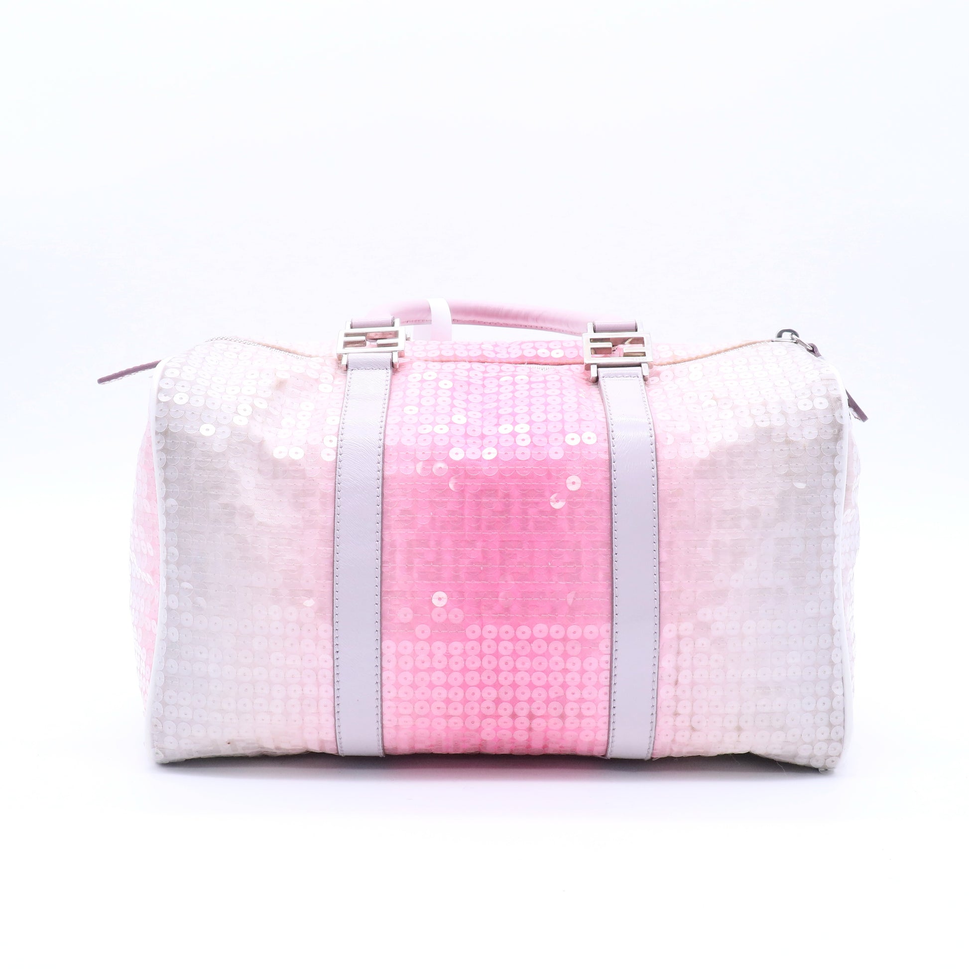 Pink/Grey Zucchino Sequin Canvas and Leather Bauletto Boston Bag twins