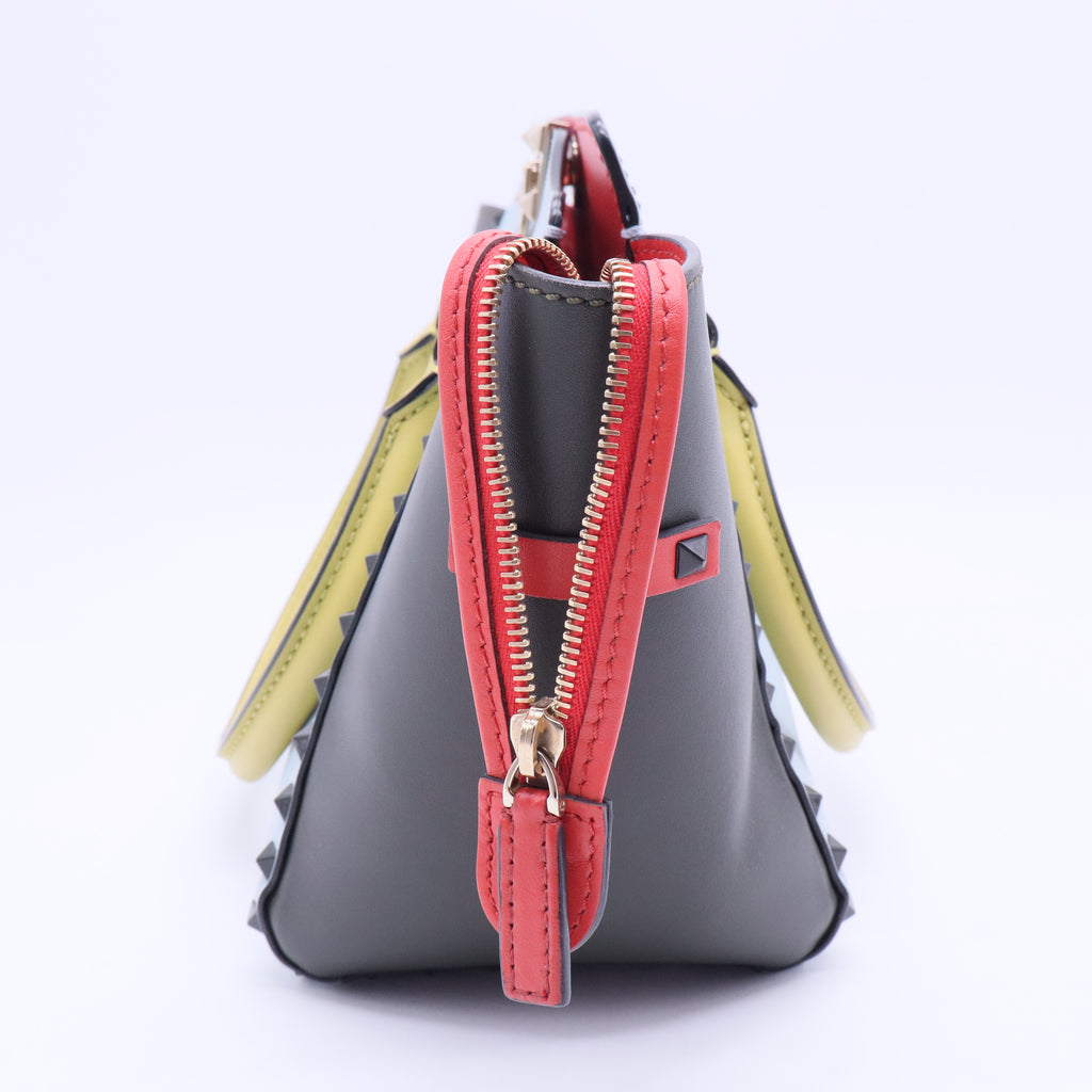 Tri Color Leather Small Rockstud Shopper Tote twins B7088