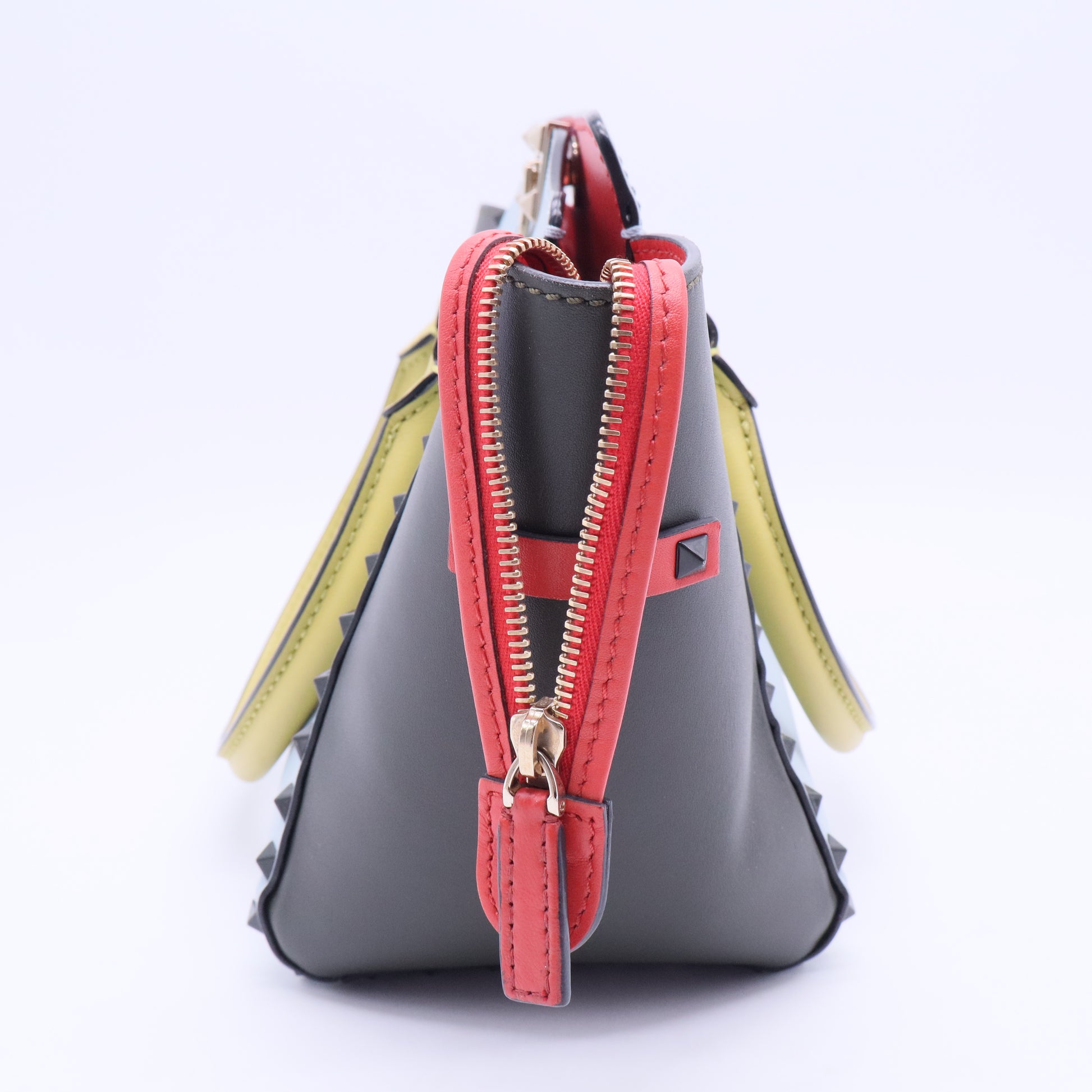 Tri Color Leather Small Rockstud Shopper Tote twins B7088