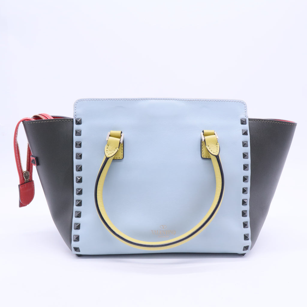 Tri Color Leather Small Rockstud Shopper Tote twins B7088