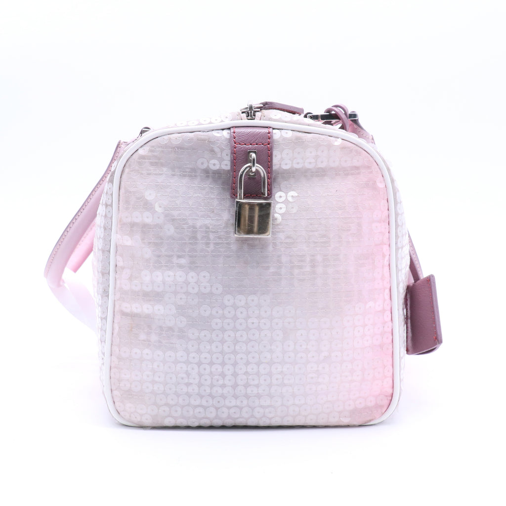 Pink/Grey Zucchino Sequin Canvas and Leather Bauletto Boston Bag twins