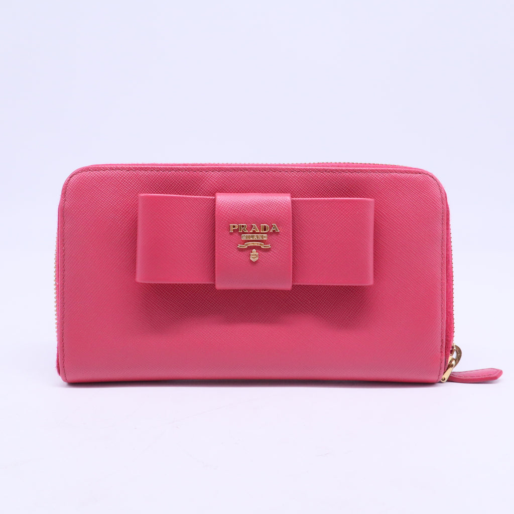 Pink Saffiano Peonia Fiocco Bow Zip Around Wallet W20581