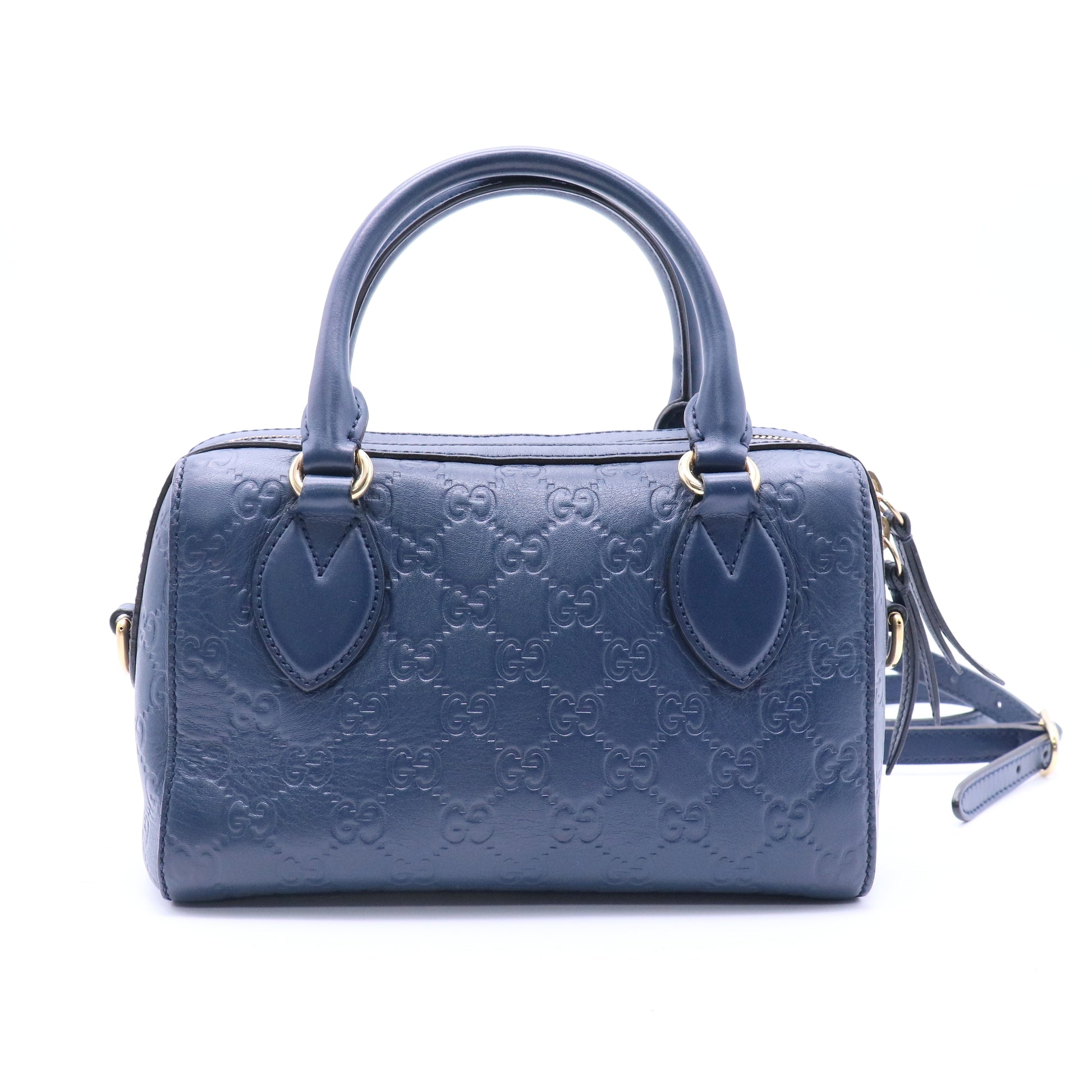 Blue Guccissima Leather Boston Bag w/ Strap twins