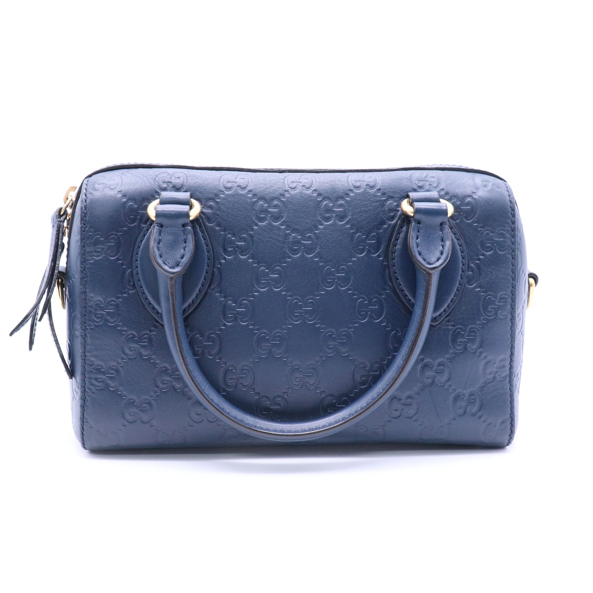 Blue Guccissima Leather Boston Bag w/ Strap twins