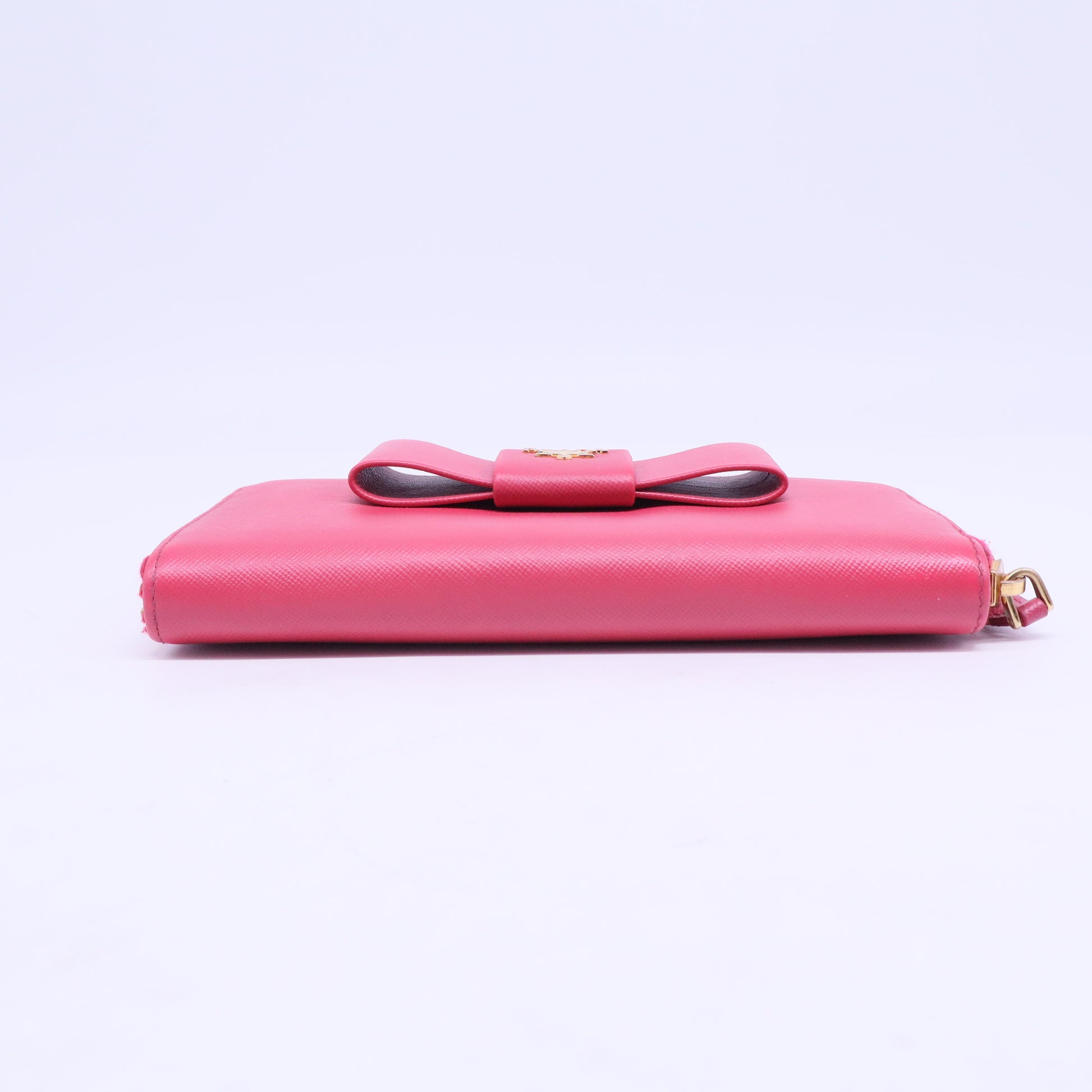 Pink Saffiano Peonia Fiocco Bow Zip Around Wallet W20581