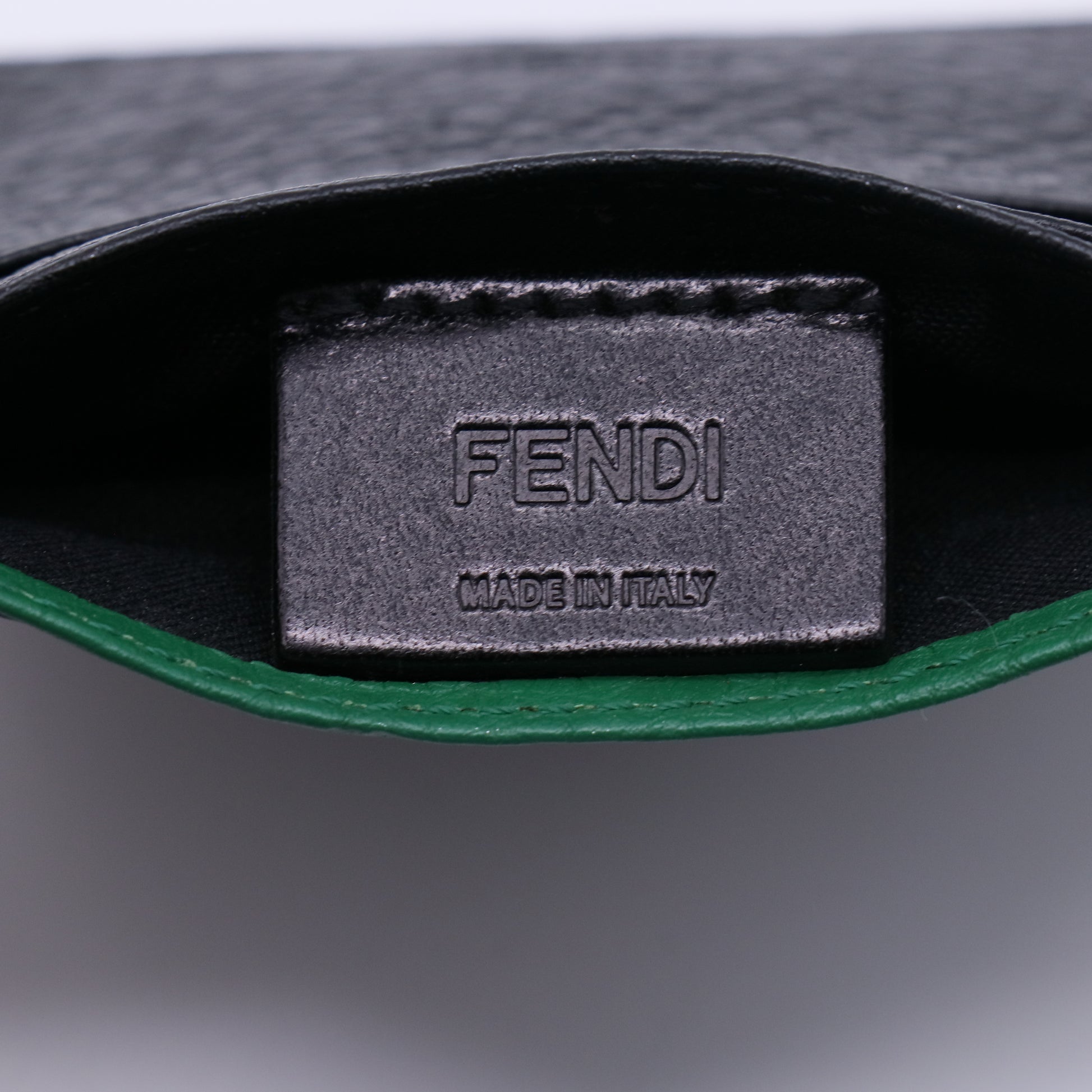 Fendi Black Snake Print Leather Card Holder Green W21300