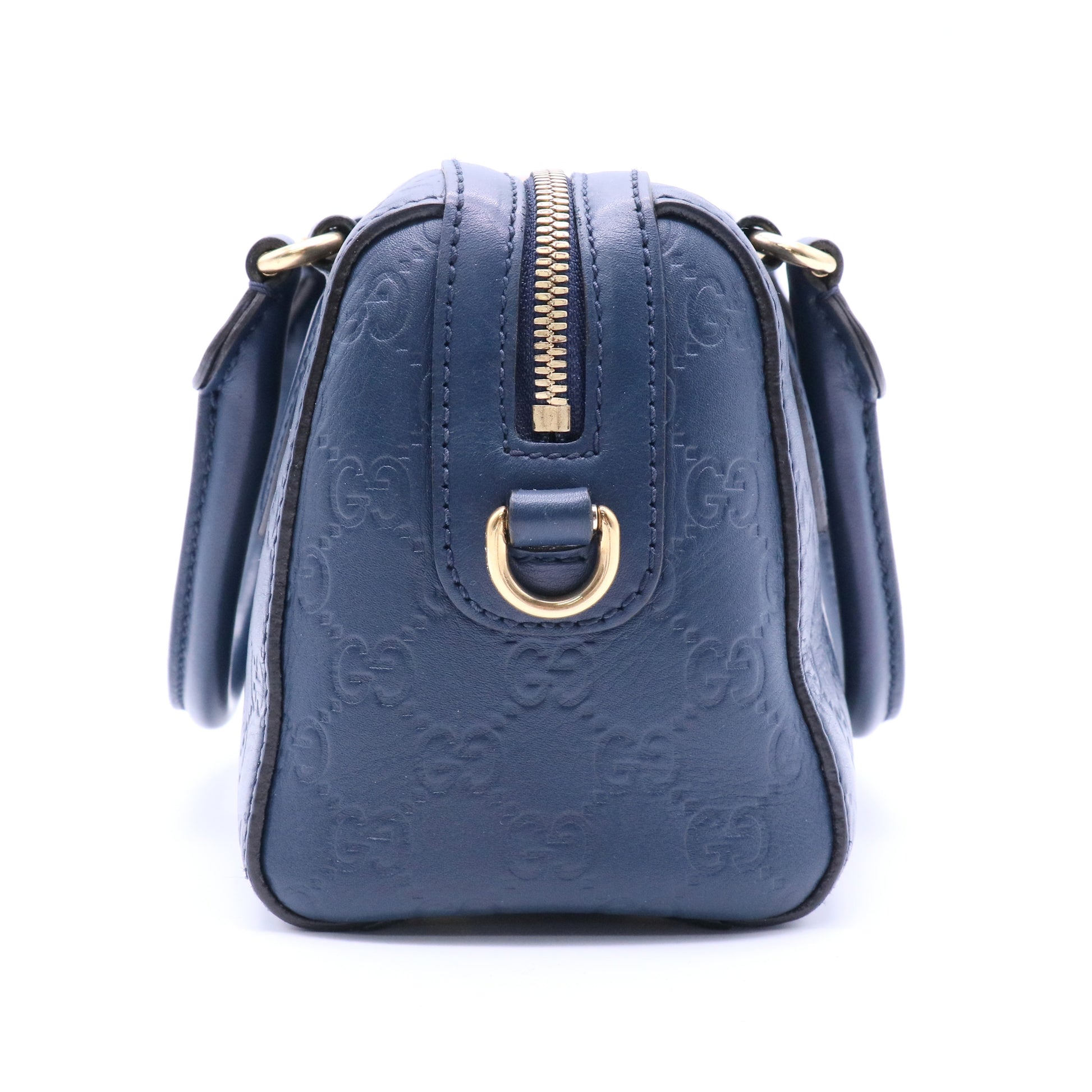 Blue Guccissima Leather Boston Bag w/ Strap twins