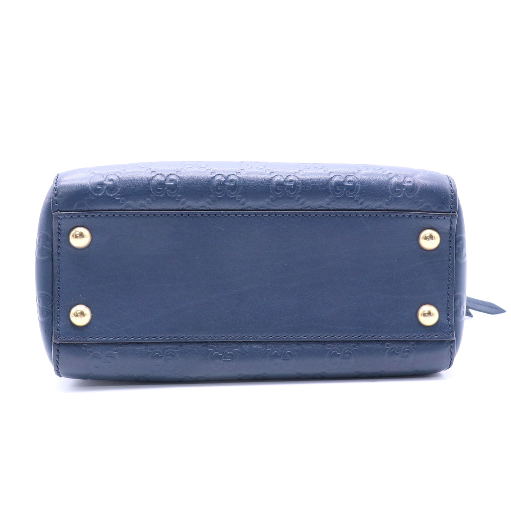 Blue Guccissima Leather Boston Bag w/ Strap twins