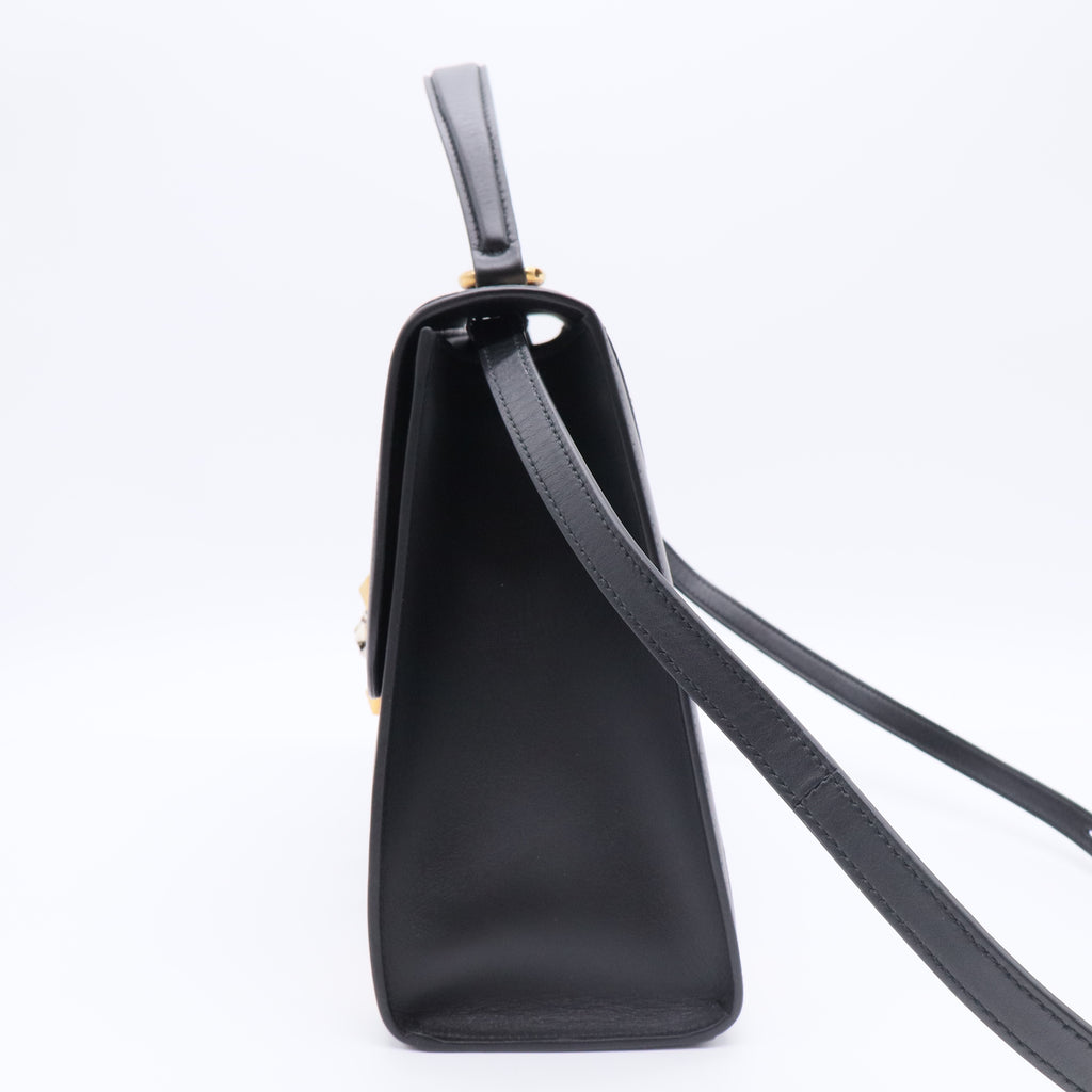 Calfskin Snakeskin GG Supreme Monogram Medium Osiride Top Handle Bag Black