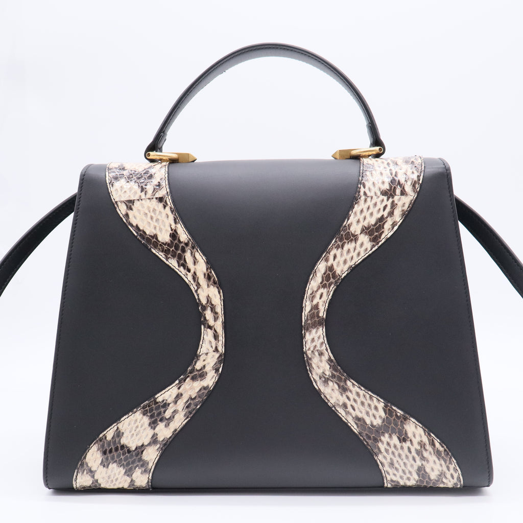 Calfskin Snakeskin GG Supreme Monogram Medium Osiride Top Handle Bag Black