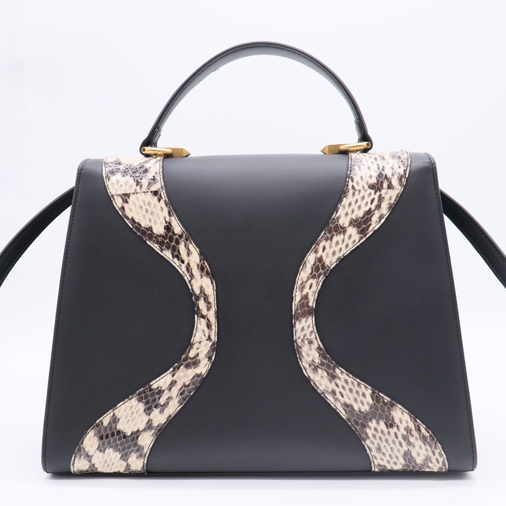 Calfskin Snakeskin GG Supreme Monogram Medium Osiride Top Handle Bag Black