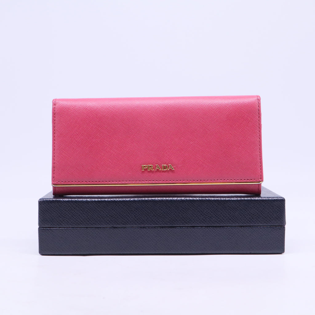 PRADA Long Wallet Leather Pink Plain w20655