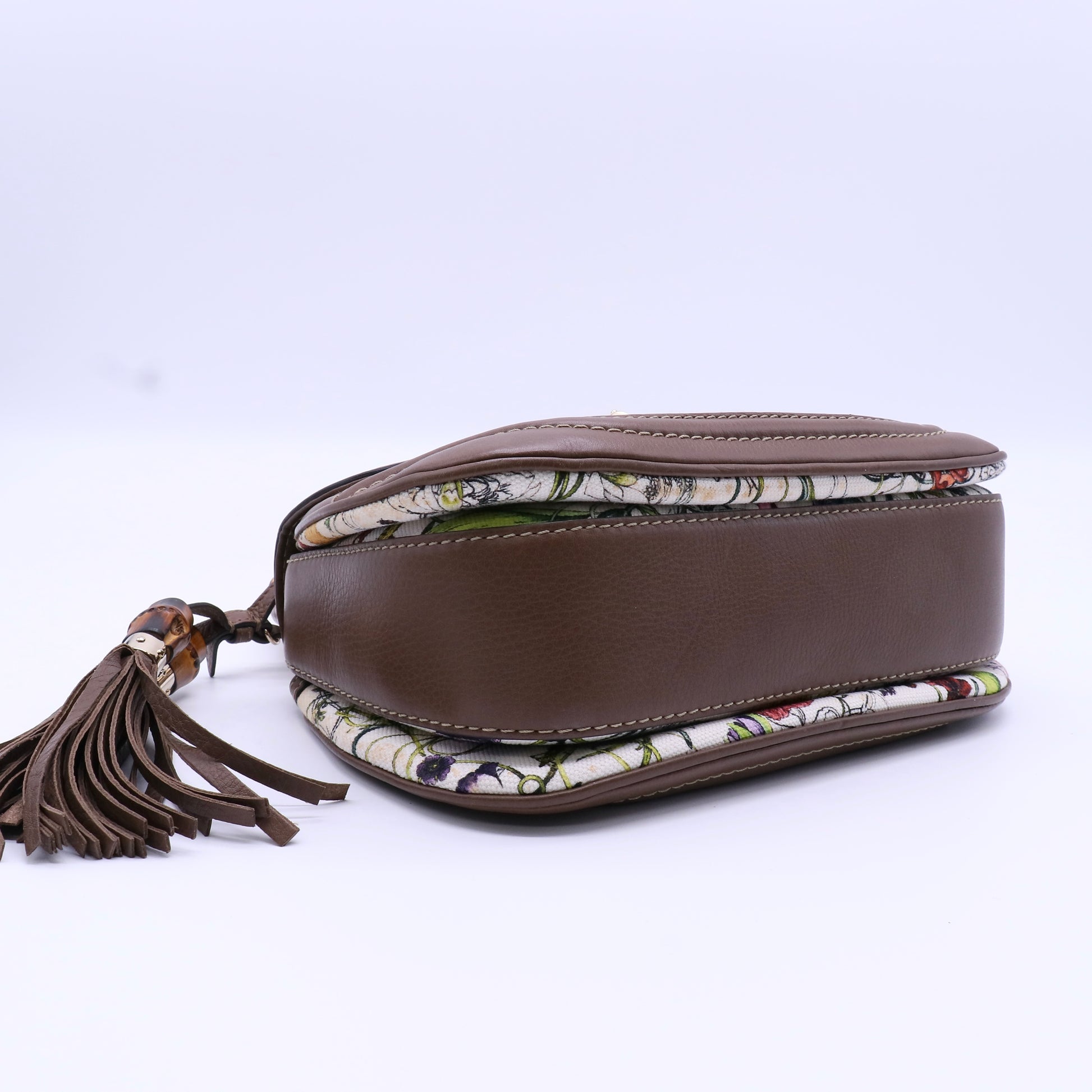 Multicolor Floral Canvas and Leather Medium Tassel New Bamboo Top Handle Bag Twins LDJ4064