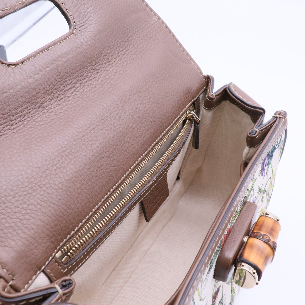 Multicolor Floral Canvas and Leather Medium Tassel New Bamboo Top Handle Bag Twins LDJ4064
