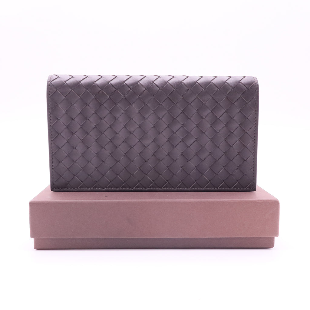 Dark Brown Intrecciato Nappa Leather Flap Wallet twins