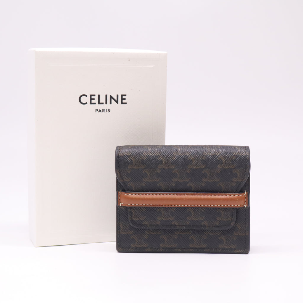 CELINE Business Card Holder in Triomphe Canvas and Lambskin W22530
