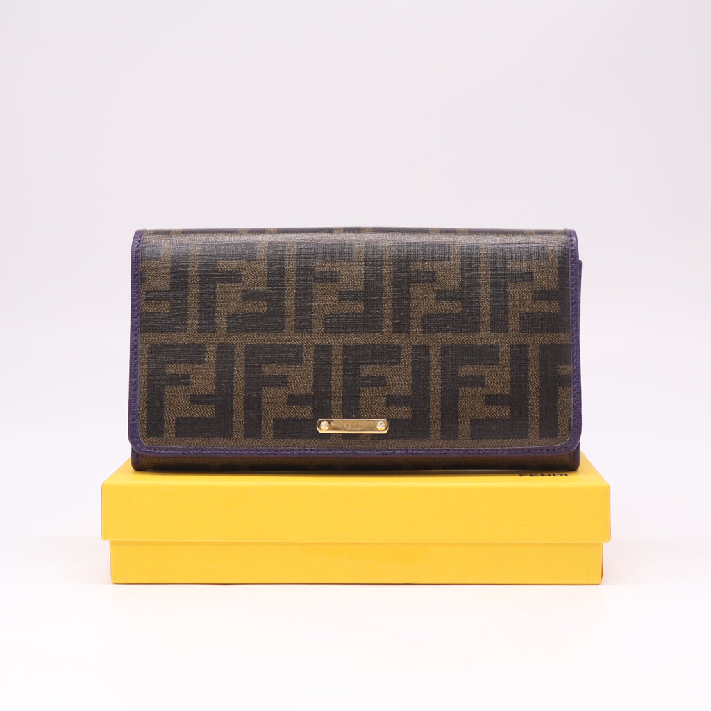 Fendi Tobacco Zucca Coated Canvas and Leather Flap Continental Wallet W22534