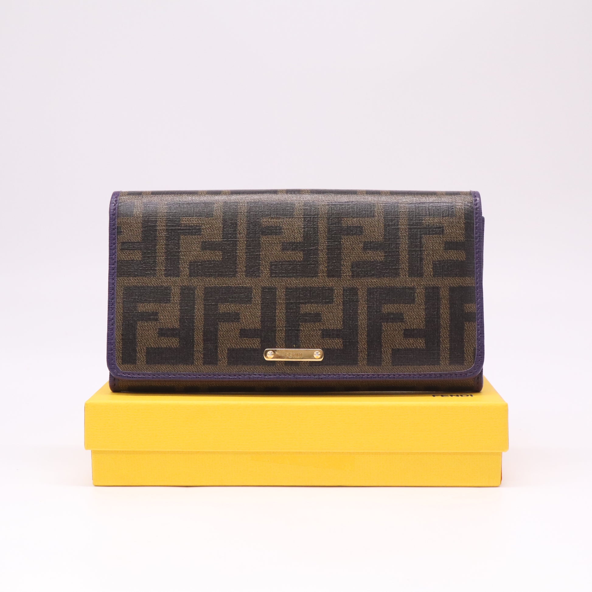 Fendi Tobacco Zucca Coated Canvas and Leather Flap Continental Wallet W22534
