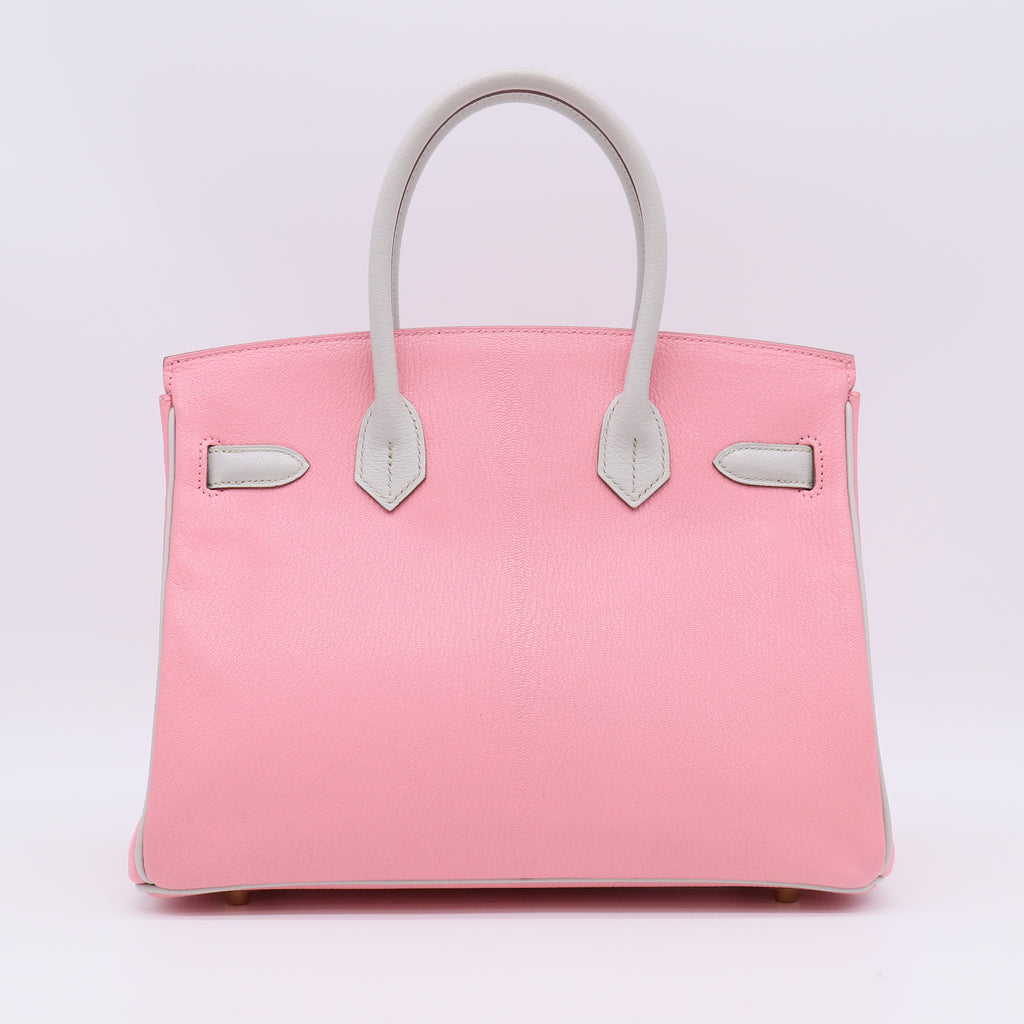 Rose Sakura and Gris Perle Chèvre Special Order HSS Birkin 30 Brushed Gold Hardware B23284